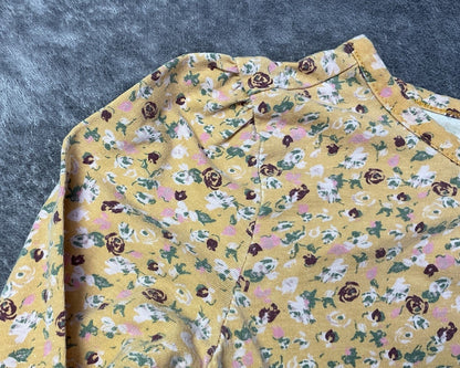 BCBG Girls Floral Long Sleeve Top Mustard Yellow Size 8 Keyhole Back Boho