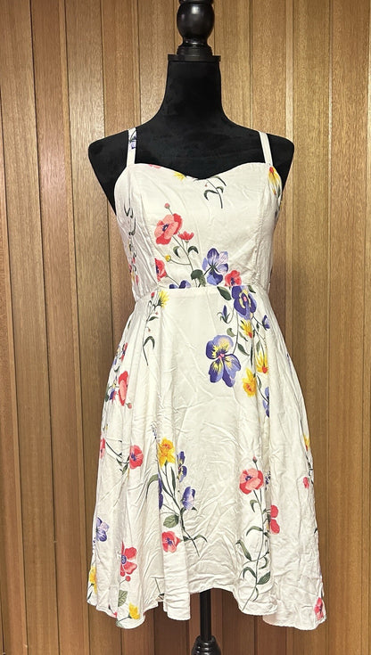Old Navy Women’s Small Ivory Floral Cani Midi Dress Smocked Back Adjustable Stra