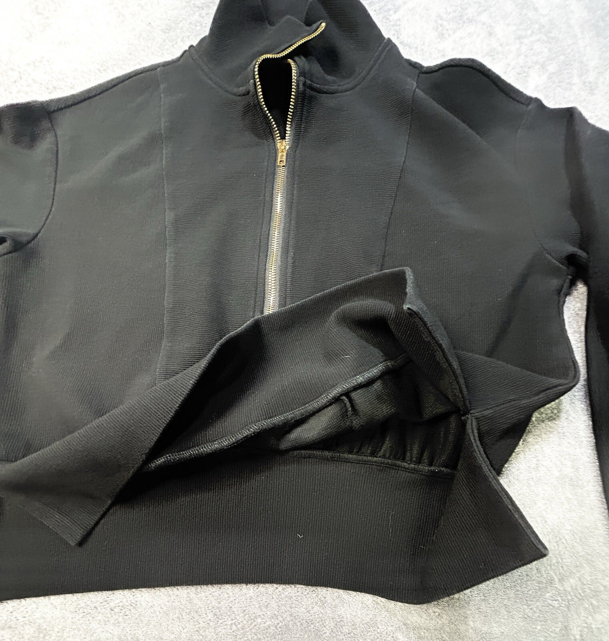 Caracilia Ribbed Quarter Zip Pullover Top Small Black