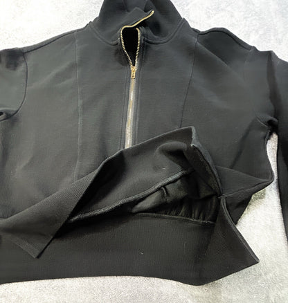 Caracilia Ribbed Quarter Zip Pullover Top Small Black