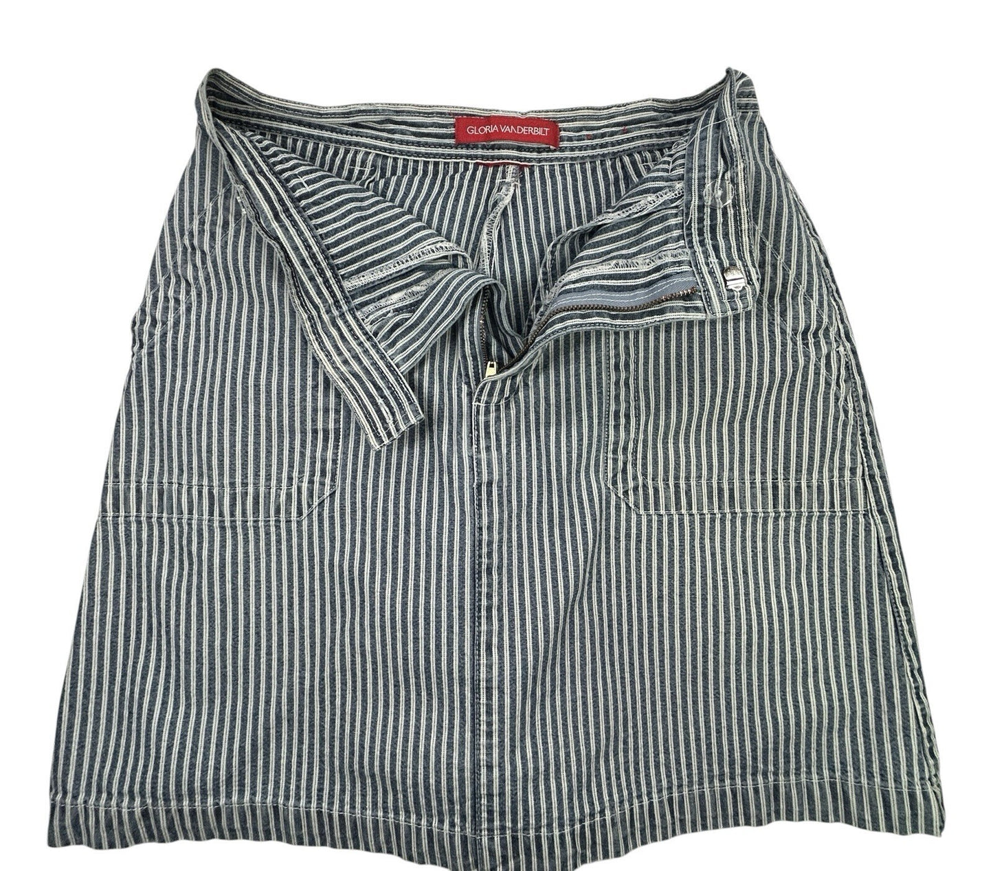 Gloria Vanderbilt Blue White Railroad Stripe Denim Skort Women's Size