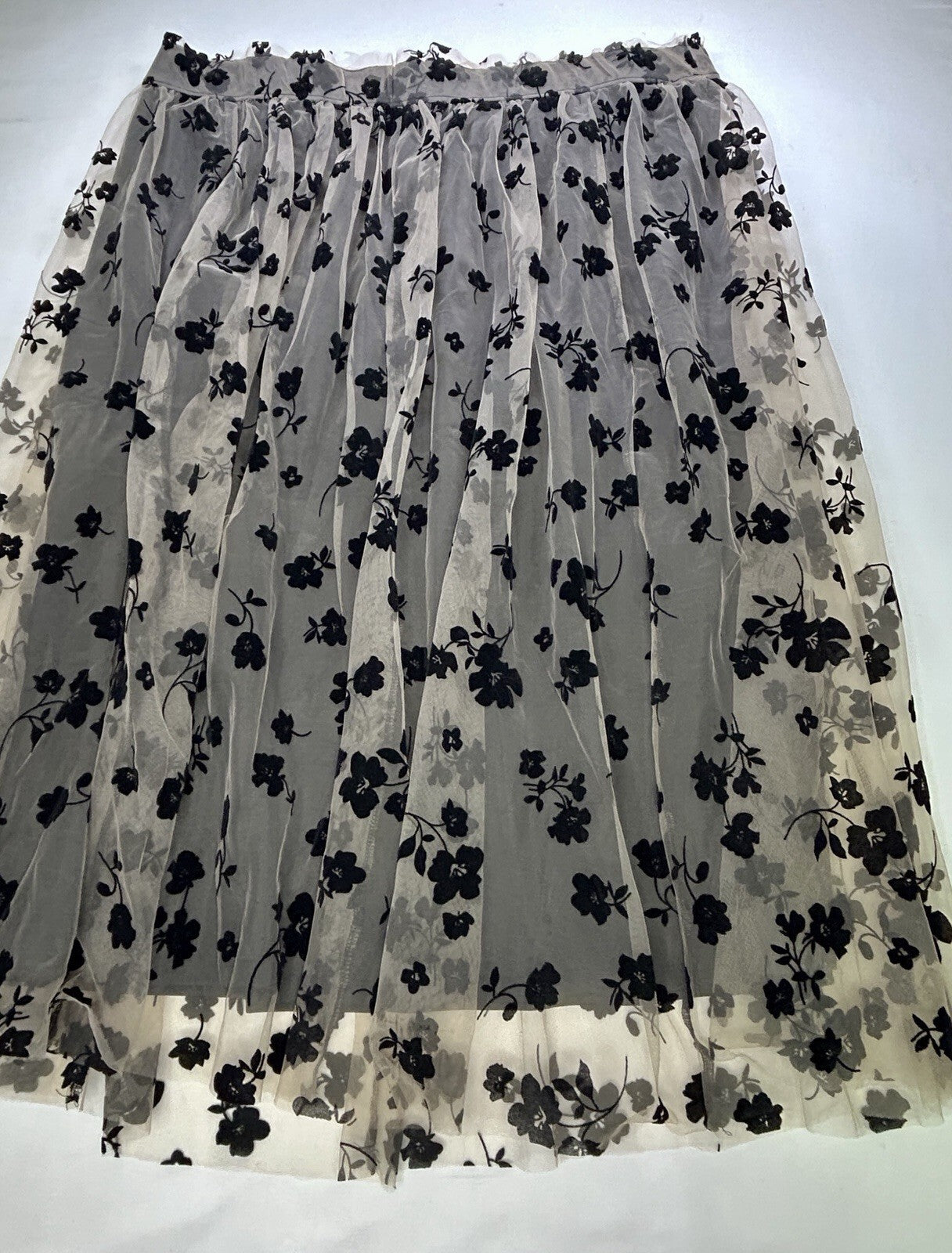 Cato Women's 22/24W Black Floral Mesh Tulle Midi Skirt Plus Size Layered Pull On