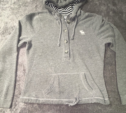 Abercrombie & Fitch Hoodie Women’s L Gray Henley Moose Striped Hood Y2K