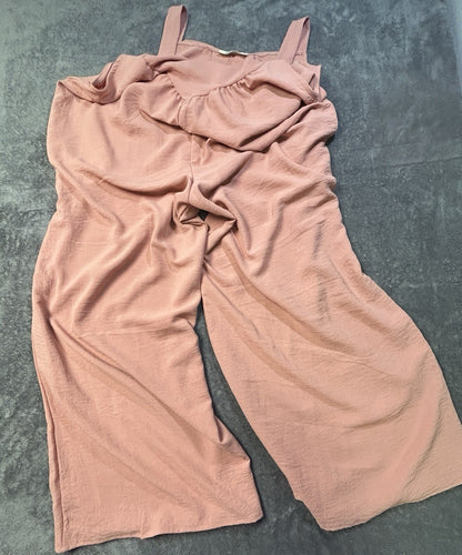 Haptics Wide Leg Bib Overalls Sleevless Jumpsuit Pink Lg