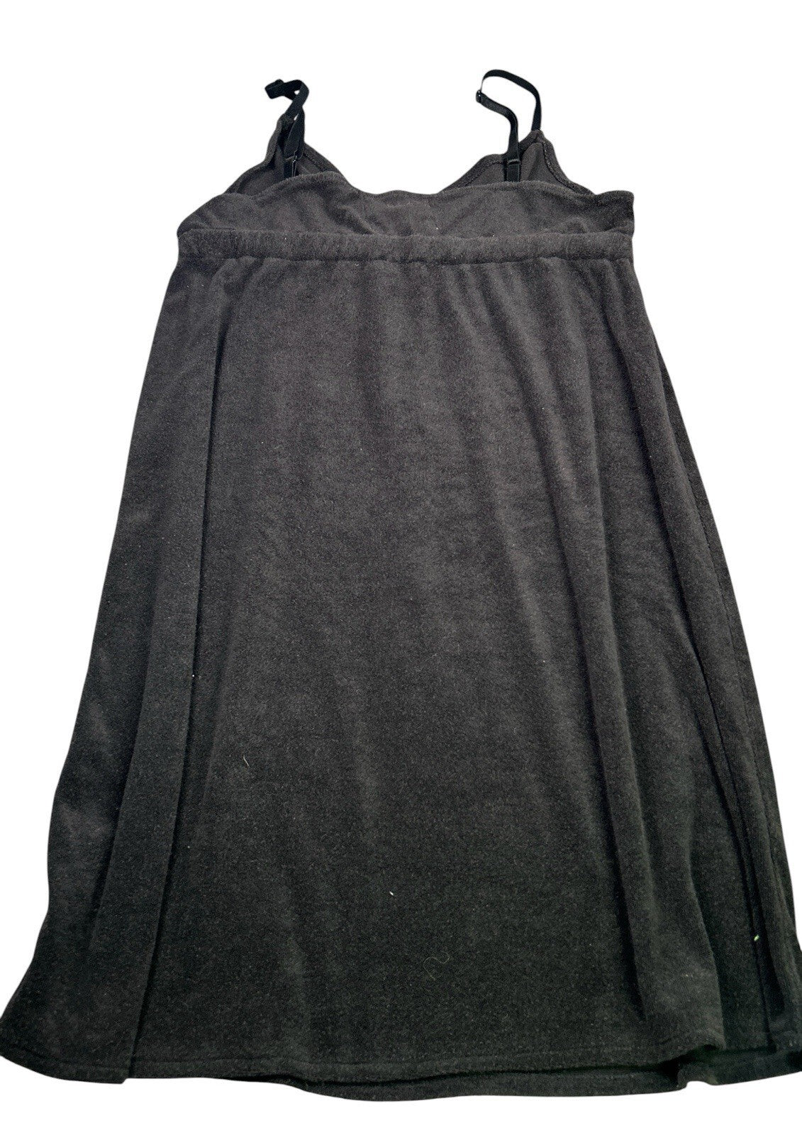 Womens Black Terry Cloth Swim Cover Up Dress Spaghetti Strap Fruit Charms