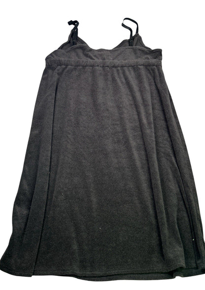 Womens Black Terry Cloth Swim Cover Up Dress Spaghetti Strap Fruit Charms