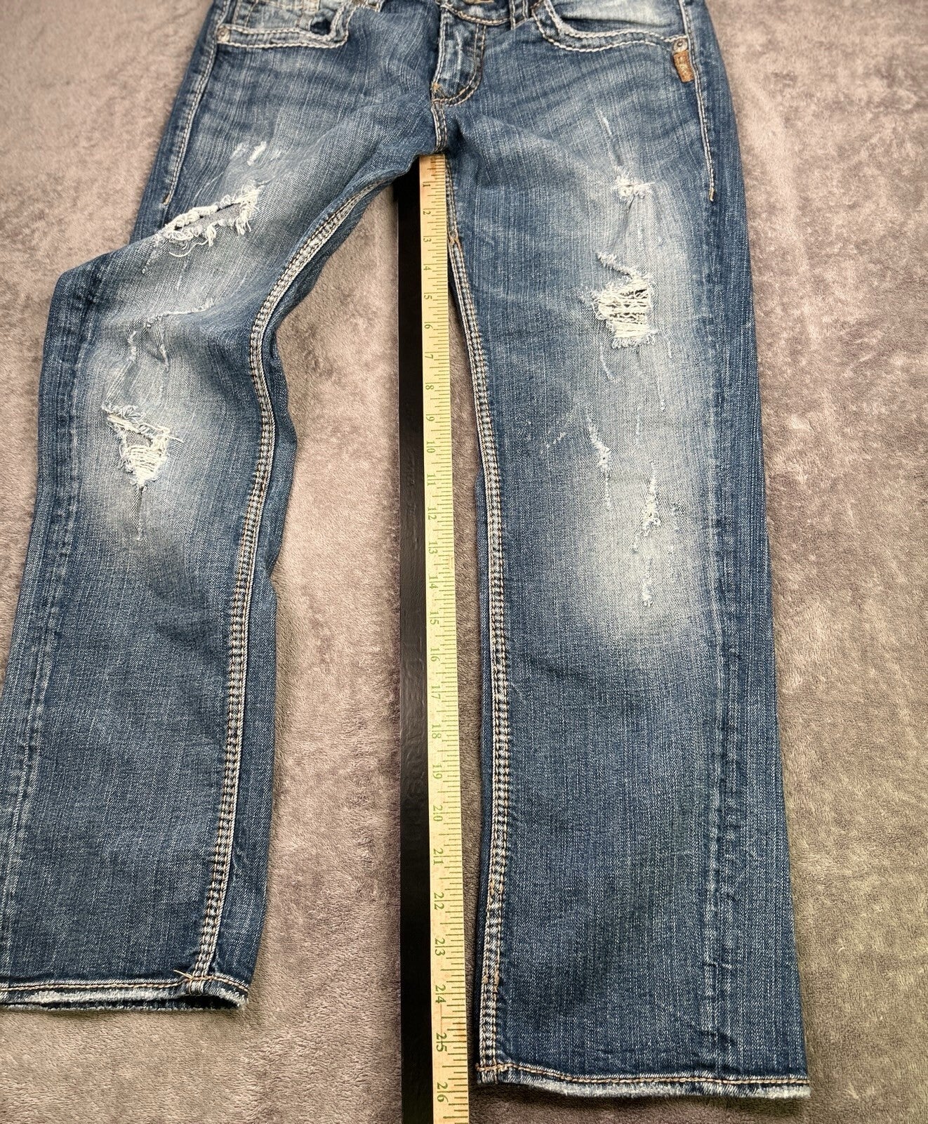 Silver Jeans Sam Womens 28 Low Rise Distressed Bootcut Jeans Medium Wash