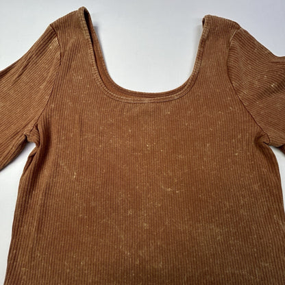 Wild Fable Women’s XXL Deep Orange Ribbed Crop Top Long Sleeve Stretch Casual