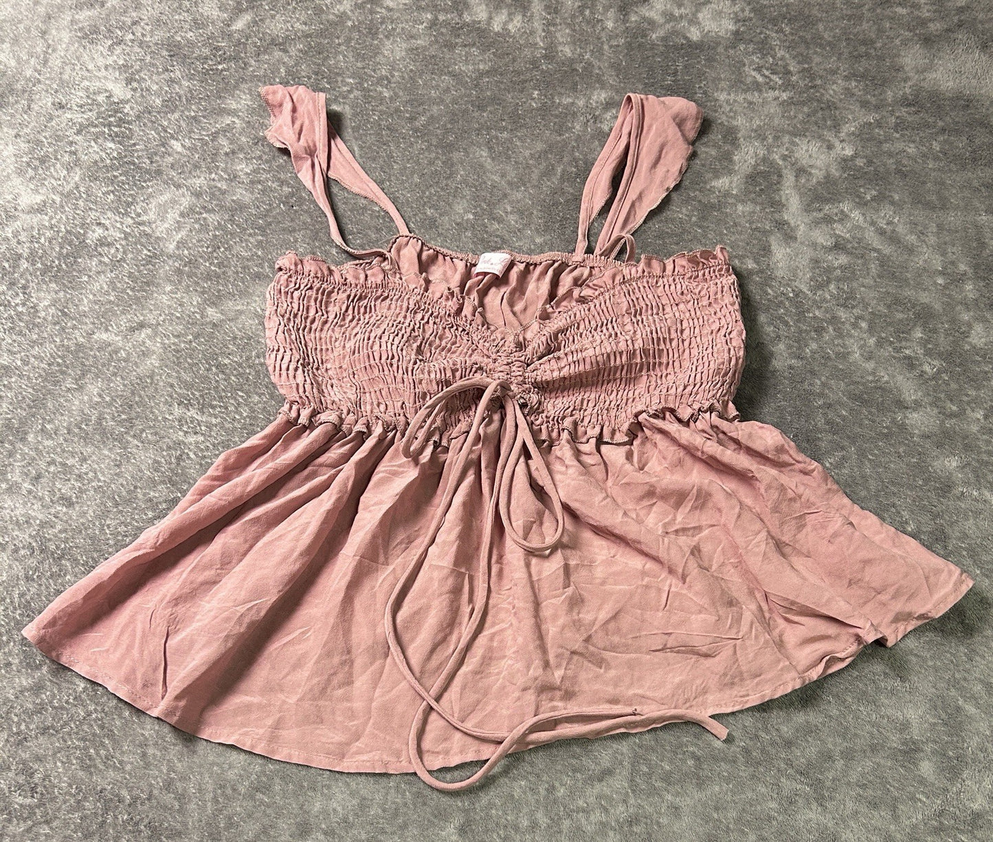 Pink Lily Women’s Small Dusty Rose Smocked Babydoll Cami Top Ruched Drawstring