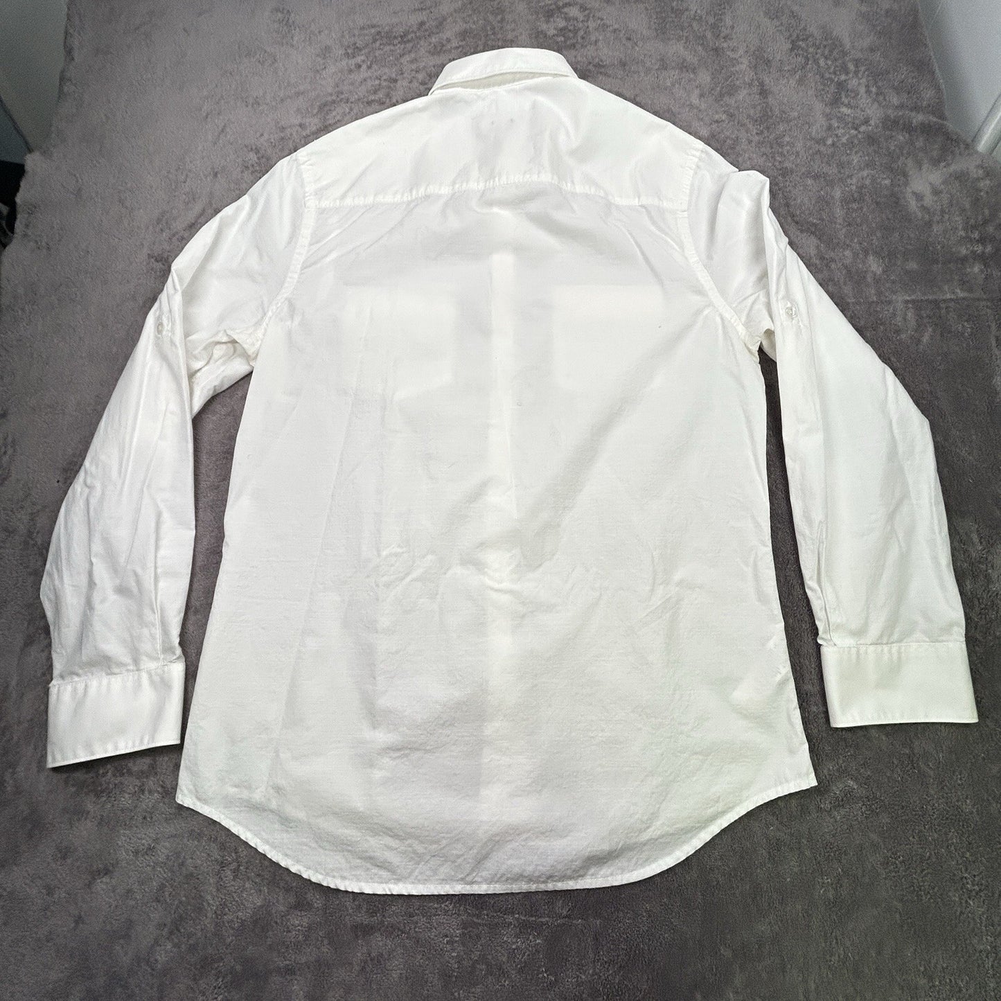 Perry Ellis Men’s White Button Down Shirt M Slim Fit 100% Cotton Roll Tab Sleeve