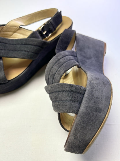 J.Crew Navy Suede Platform Sandals Women's Buckle Slingback Size 9