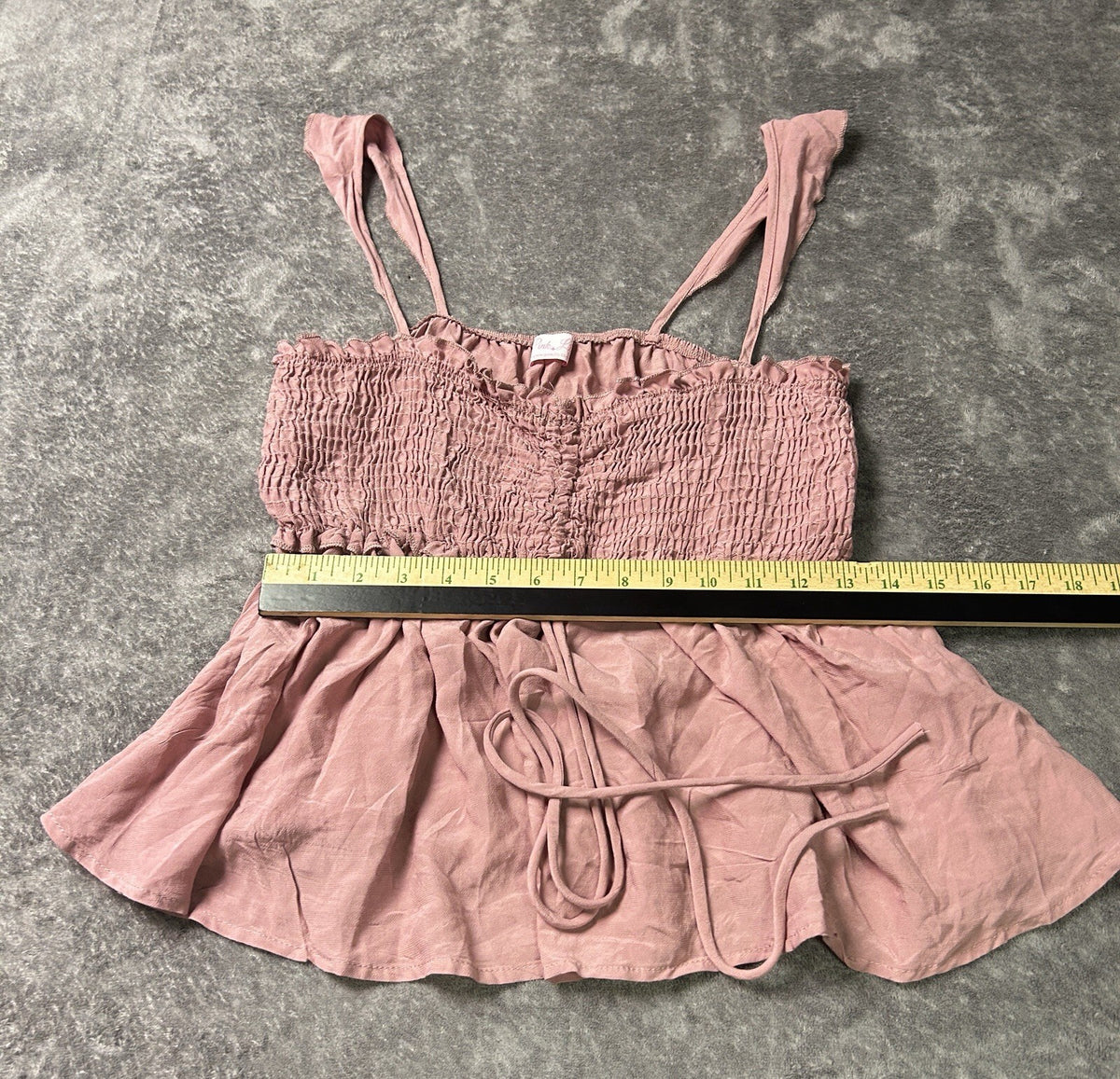 Pink Lily Women’s Small Dusty Rose Smocked Babydoll Cami Top Ruched Drawstring