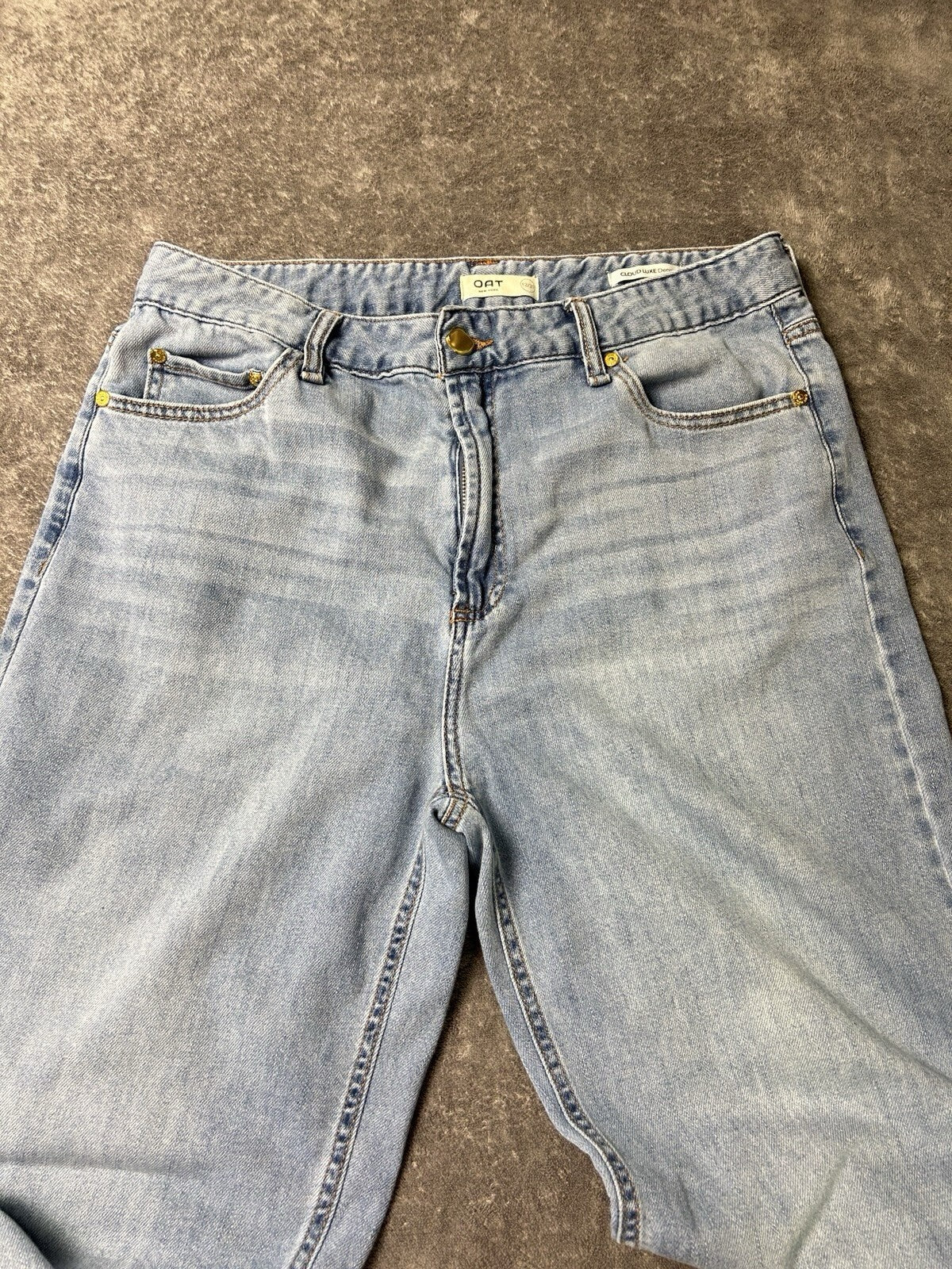 OAT New York Cloud Luxe Jeans Womens 12/31 High Rise Wide Leg Light Wash Denim