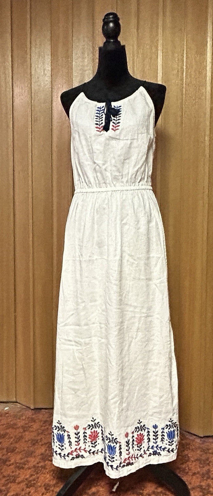 J.Crew Linen Halter Maxi Dress Womens Small Embroidered Elastic Waist