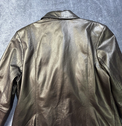 Apostrophe Metallic Leather Button Front Jacket Bronze