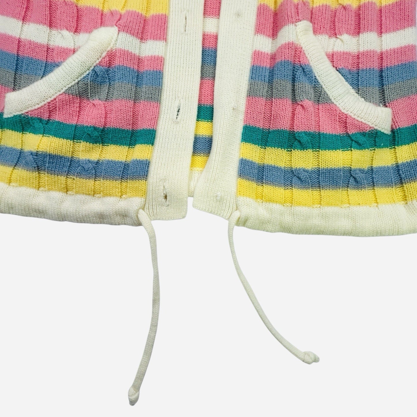 Women's Hooded Cable Knit Cardigan Sweater Pastel Stripe Button Front Pockets
