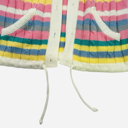 Women's Hooded Cable Knit Cardigan Sweater Pastel Stripe Button Front Pockets