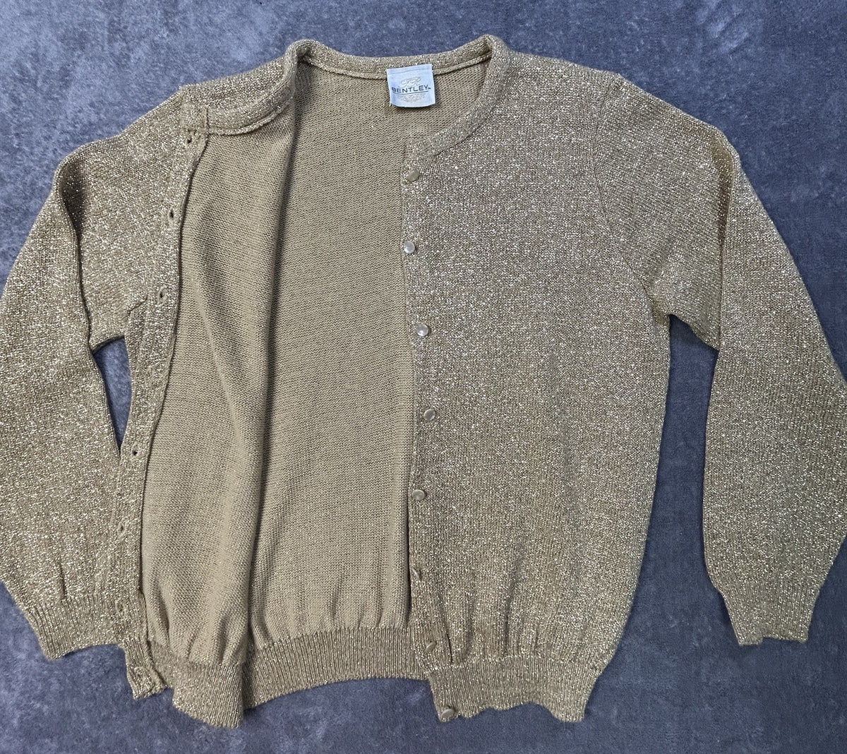 Vintage Bentley Cardigan Metallic Knit Gold Medium