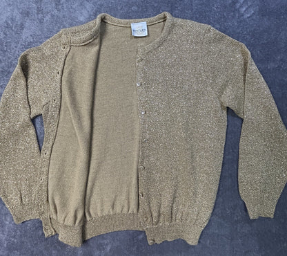 Vintage Bentley Cardigan Metallic Knit Gold Medium