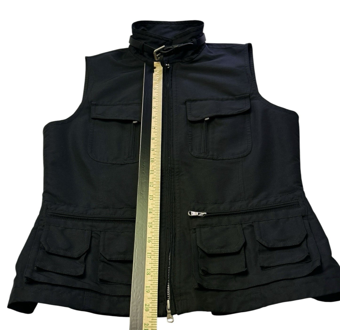 Lauren Ralph Lauren Utility Vest Womens Medium Black Zip Front Belted Collar
