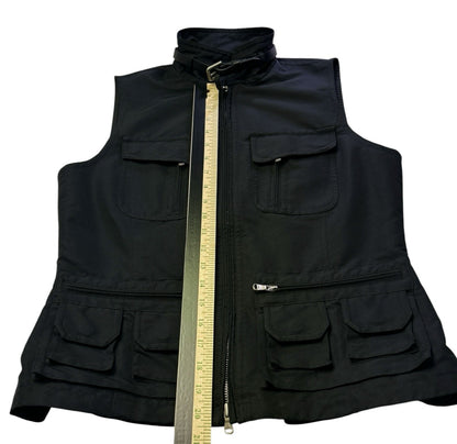 Lauren Ralph Lauren Utility Vest Womens Medium Black Zip Front Belted Collar