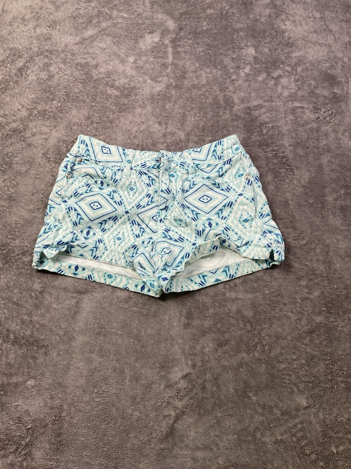 Celebrity Pink Girls Shorts Size 10 Blue Aztec Print Stretch Denim Shorts