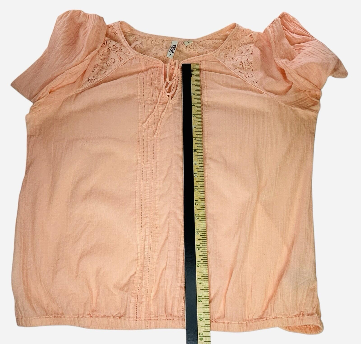 Mudd Womens Large Peach Boho Peasant Blouse Lace 3/4 Sleeve Cotton Top