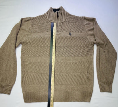 U.S. Polo Assn Quarter Zip Sweater Men’s Medium Tan Beige Textured Knit Pullover