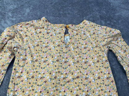 BCBG Girls Floral Long Sleeve Top Mustard Yellow Size 8 Keyhole Back Boho