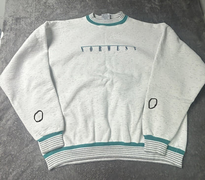 Vintage 90s LA LOVING Norwest Crewneck Sweatshirt Mens XL Teal Striped