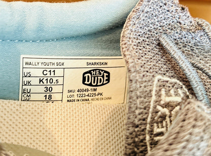 Hey Dude Wally Youth Sox Sharkskin Gray Slip On Shoes Kids Size C11 Lightweight