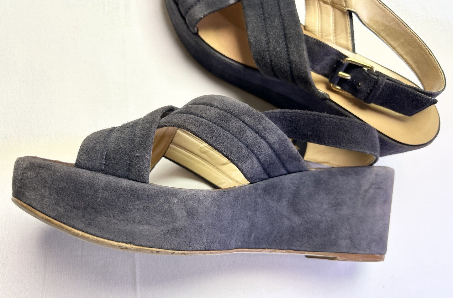 J.Crew Navy Suede Platform Sandals Women's Buckle Slingback Size 9