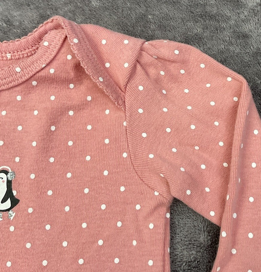 🐧 Carter's Pink Penguin Long Sleeve Bodysuit (3 Months)