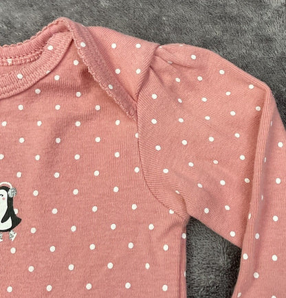 🐧 Carter's Pink Penguin Long Sleeve Bodysuit (3 Months)