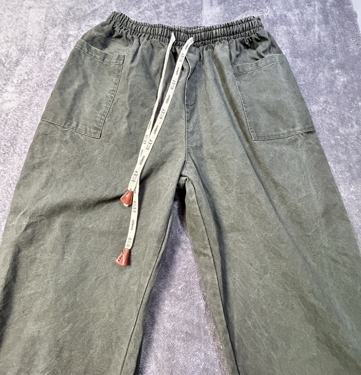 Kidoriman Pokku Pants 2.0 Men’s 3XL Green Cotton Baggy Japanese Streetwear