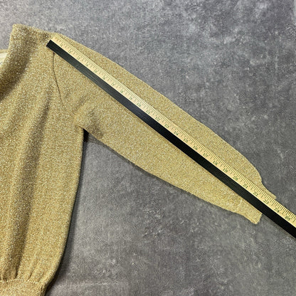 Vintage Bentley Cardigan Metallic Knit Gold Medium