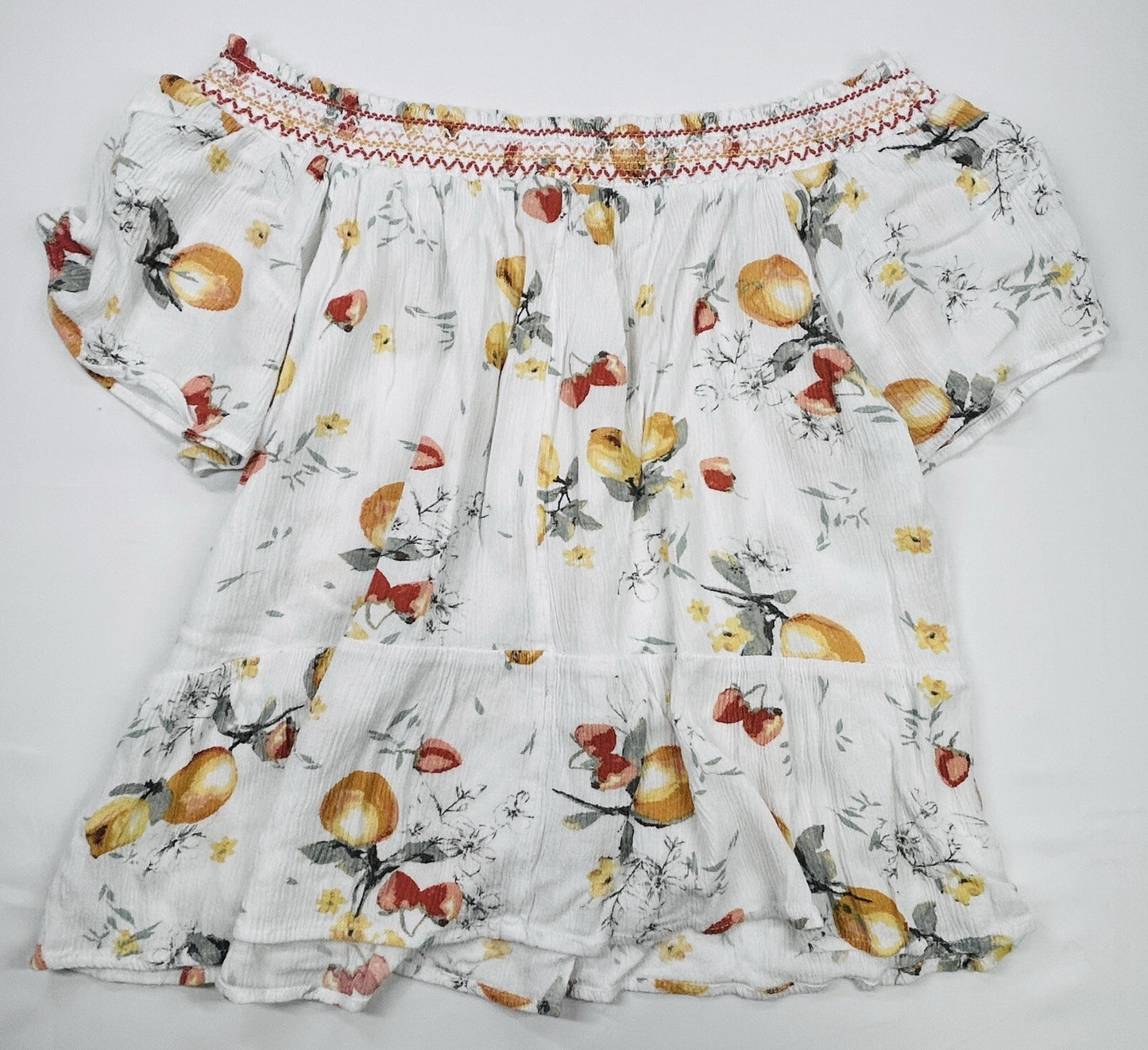 Maurices Off Shoulder Floral Peasant Blouse Womens Medium White Yellow Boho Top