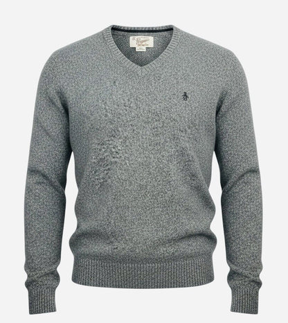 Original Penguin 100% Lambswool Gray V-Neck Sweater Men's Large Logo Soft