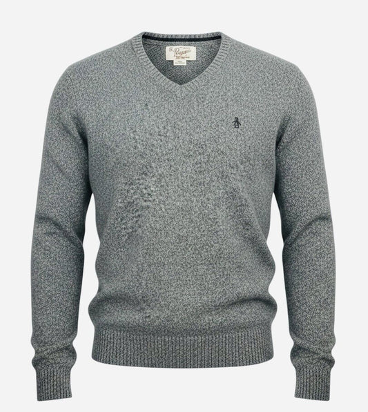 Original Penguin 100% Lambswool Gray V-Neck Sweater Men's Large Logo Soft