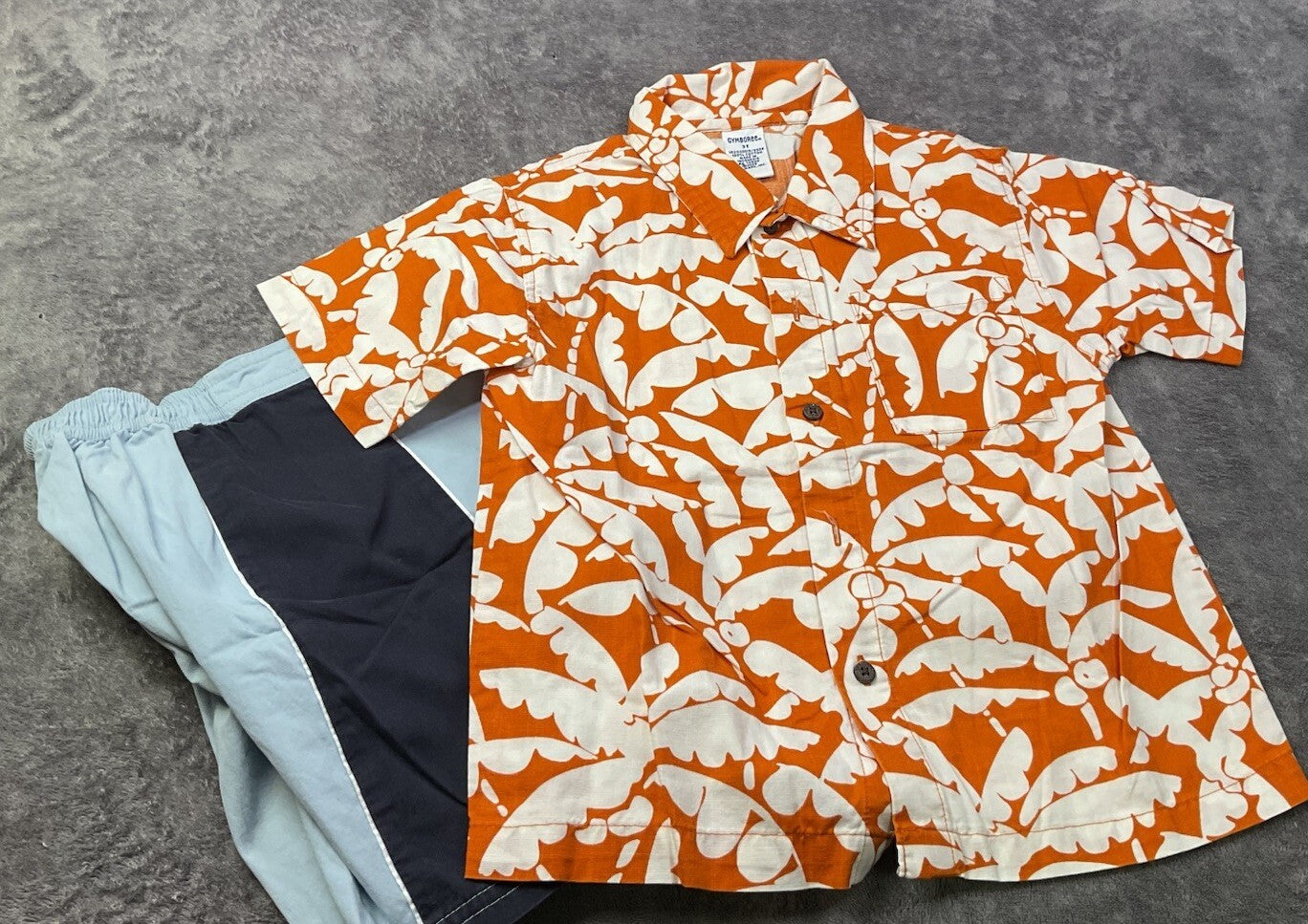 Gymboree Boys Hawaiian Shirt & Swim Trunks Set Orange Blue Size 3T Beach
