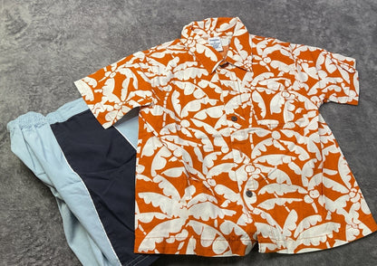 Gymboree Boys Hawaiian Shirt & Swim Trunks Set Orange Blue Size 3T Beach