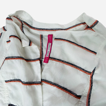Plenty By Tracy Reese XS White Stripe Tunic Blouse Long Sleeve Popover Top Boho