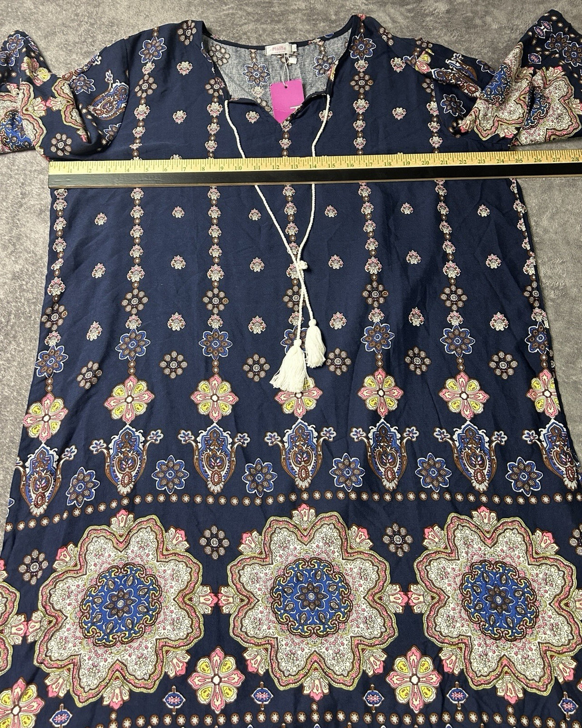 Halife Women’s XL Navy Boho Medallion Print Tunic Dress NWT 3/4 Sleeve