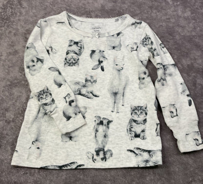 Carter's Girls 12M Gray Animal Print Long Sleeve Shirt Kittens Puppies Bunnies