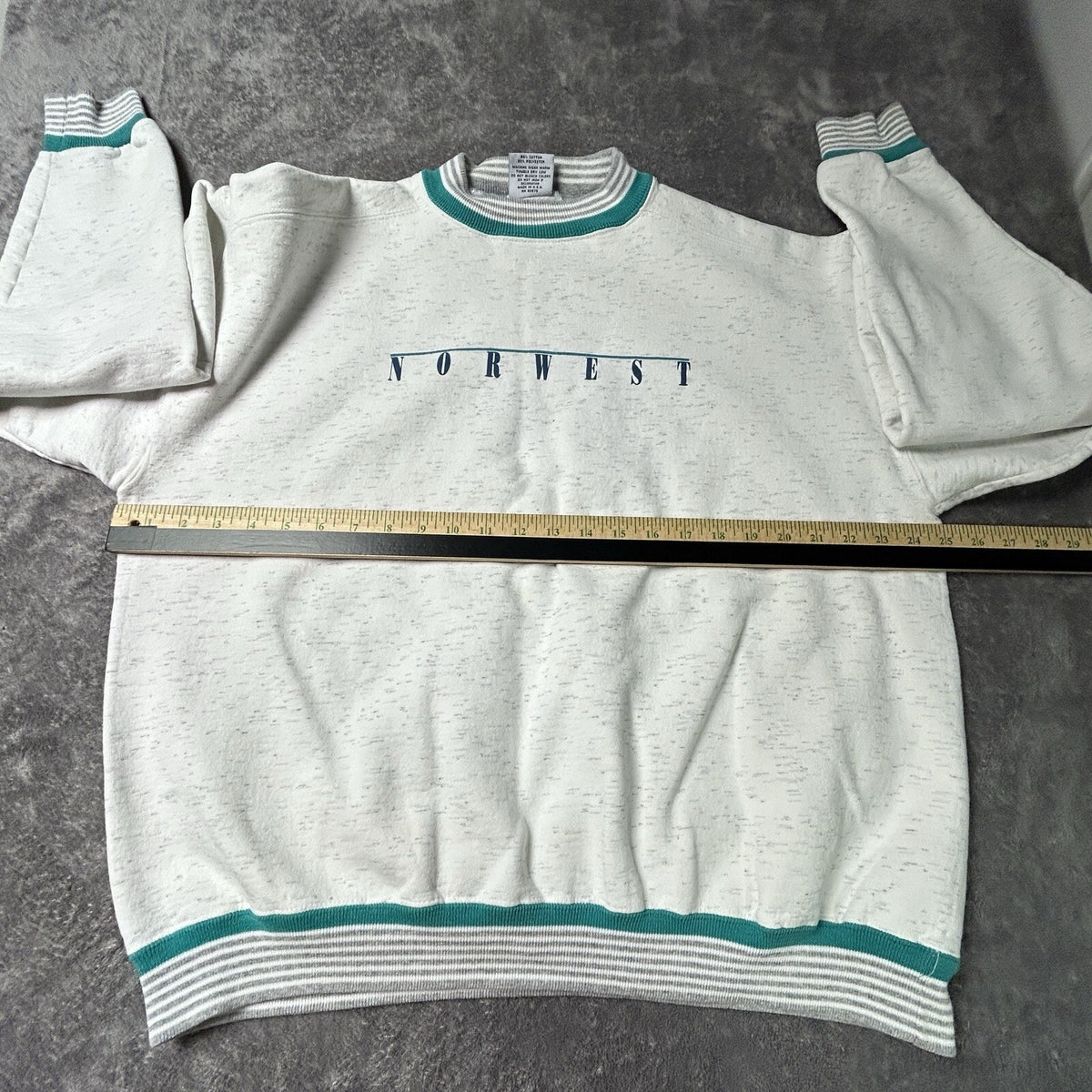 Vintage 90s LA LOVING Norwest Crewneck Sweatshirt Mens XL Teal Striped