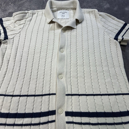 Abercrombie Kids Short Sleeve Striped Knit Polo Cream 13/14