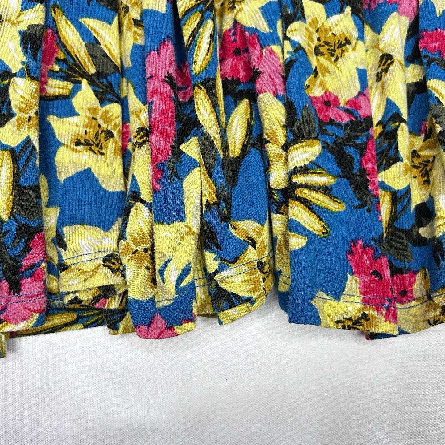 LuLaRoe XL Floral A-Line Skirt Blue Yellow Pink Pull On Stretch Midi Women's