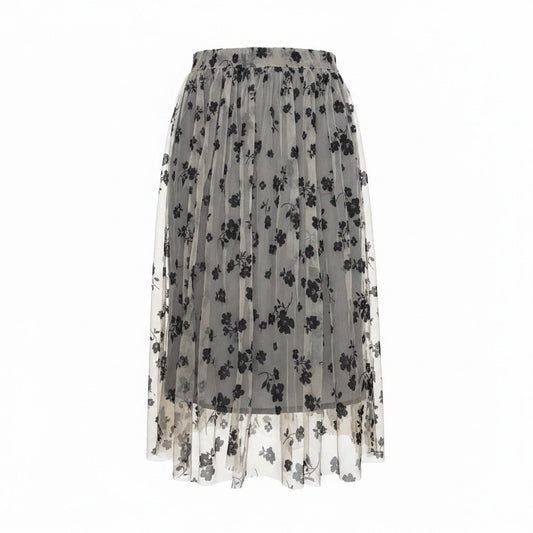 Cato Women's 22/24W Black Floral Mesh Tulle Midi Skirt Plus Size Layered Pull On