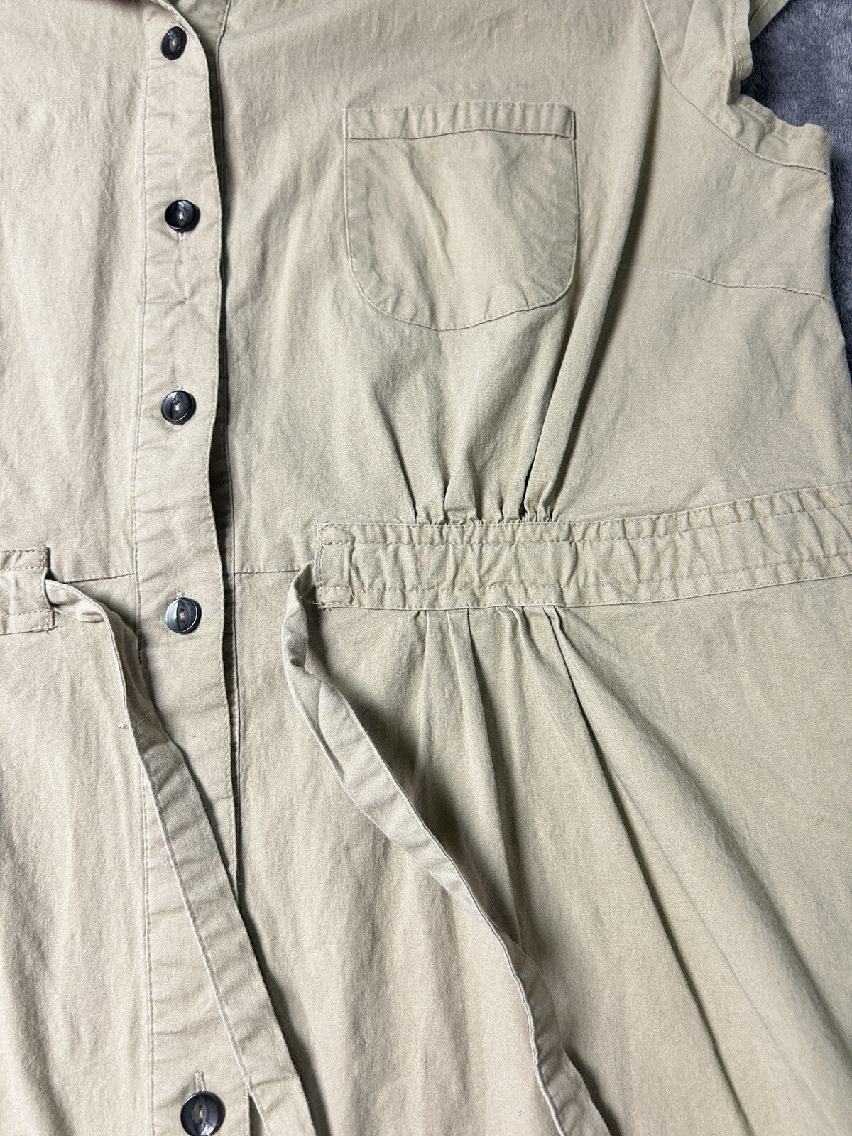 Merona Women’s XL Khaki Button Front Shirt Dress Tie Waist Pockets