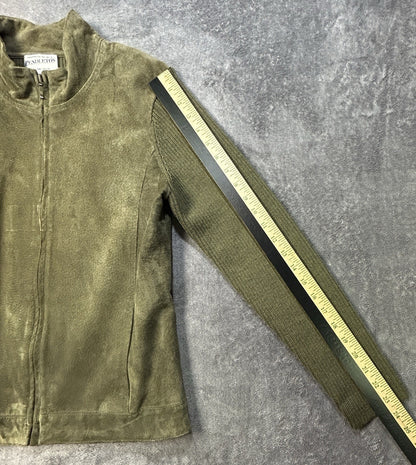 Pendleton Leather Merino Wool Zip Jacket Olive S